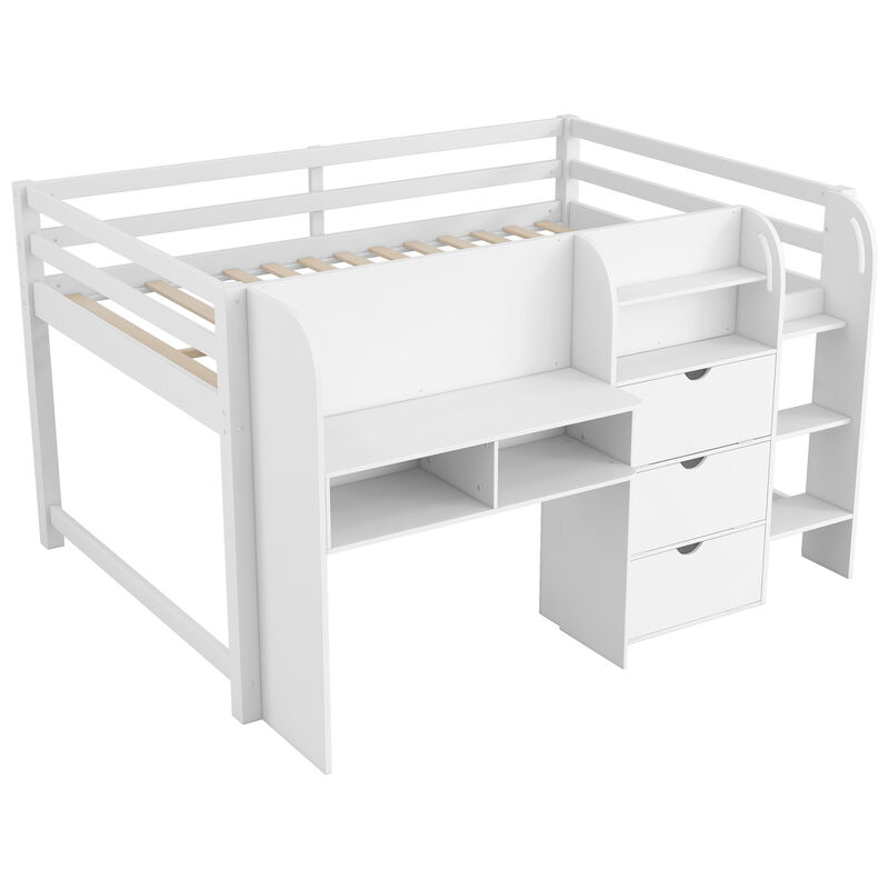 Merax Low Loft Bed with Built-in Desk