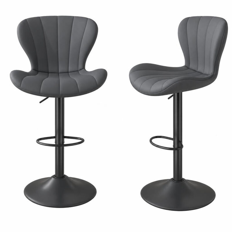 Modern Fabric Swivel Bar Stools Set of 2, Steady Adjustable Counter Height Stools with Back and Footrest, 360&deg; Kitchen Island Chairs for Kitchen Counter, Home Bar image number 3