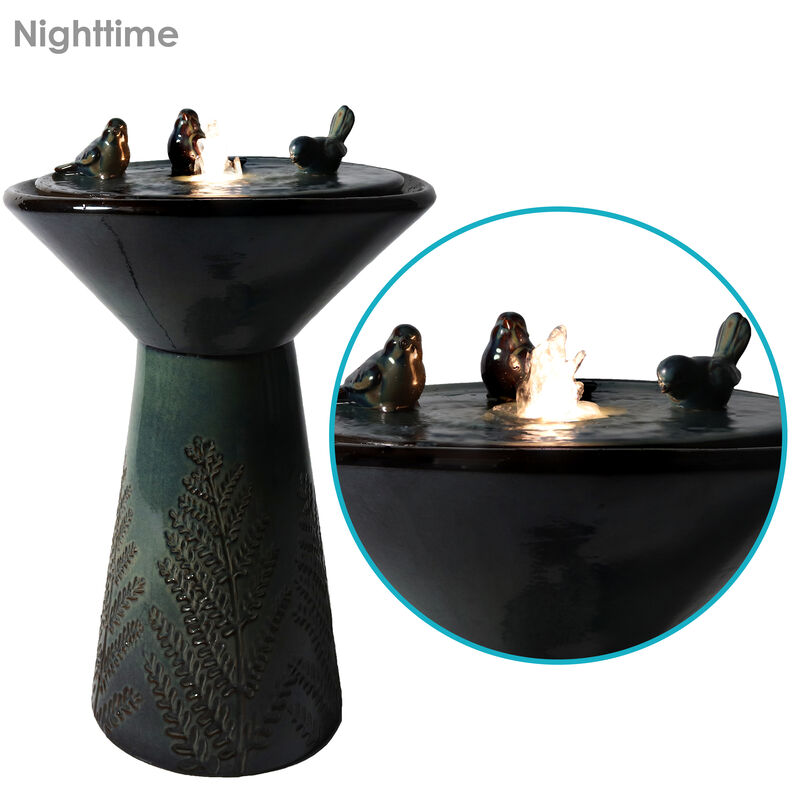 Sunnydaze Gathering Birds Ceramic Outdoor Fountain with LED Lights - 28 in