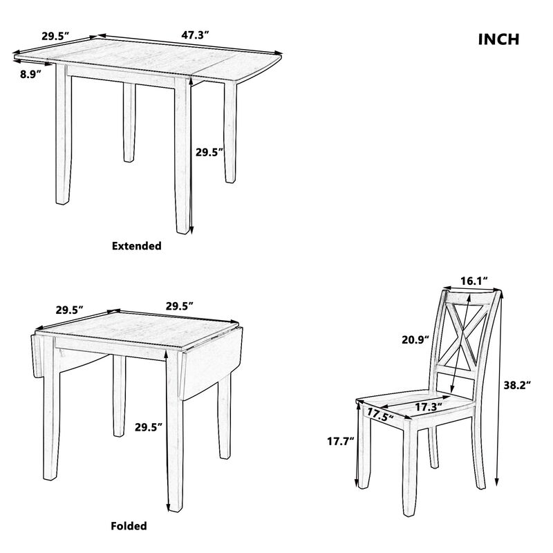 Clihome 3-Piece Drop Leaf Dining Table Set for Small Spaces, Extendable Foldable Table & 2 Chairs for Small Spaces