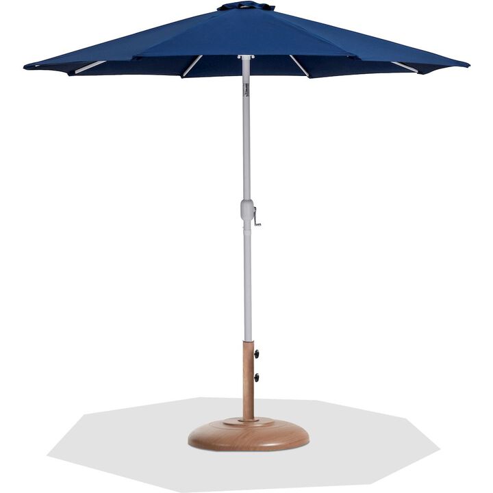 Meridian Furniture Fiji Navy Fabric / Teak Aluminum Patio Umbrella with Base Sets