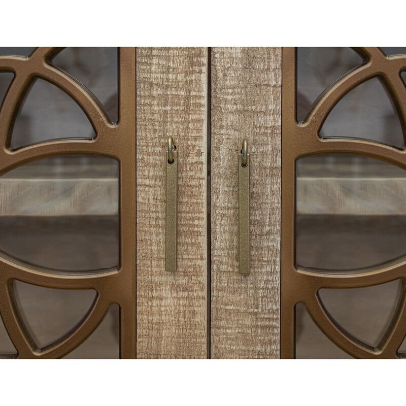 Medo 107 Inch Sideboard Console, Brown Pine Wood, 4 Doors, Metal Handles