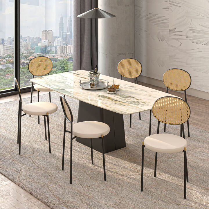 LeisureMod Euston Modern Dining Chair with Wicker Back and Velvet Seat, Indoor Kitchen, Dining Room, Home, Contemporary Side Chair Seating