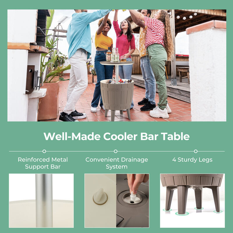 10-Gallon Outdoor Cooler Bar Table with Telescopic Top and Ice Bucket
