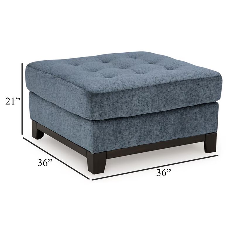Maxo Accent Ottoman, 36 Inch Square, Soft Tufted Rich Blue Polyester - Benzara