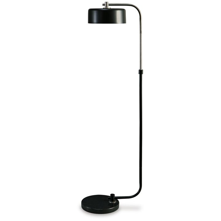 Mary 57 Inch Floor Lamp, Elegant Modern Black Marble Base, Silver Metal - Benzara