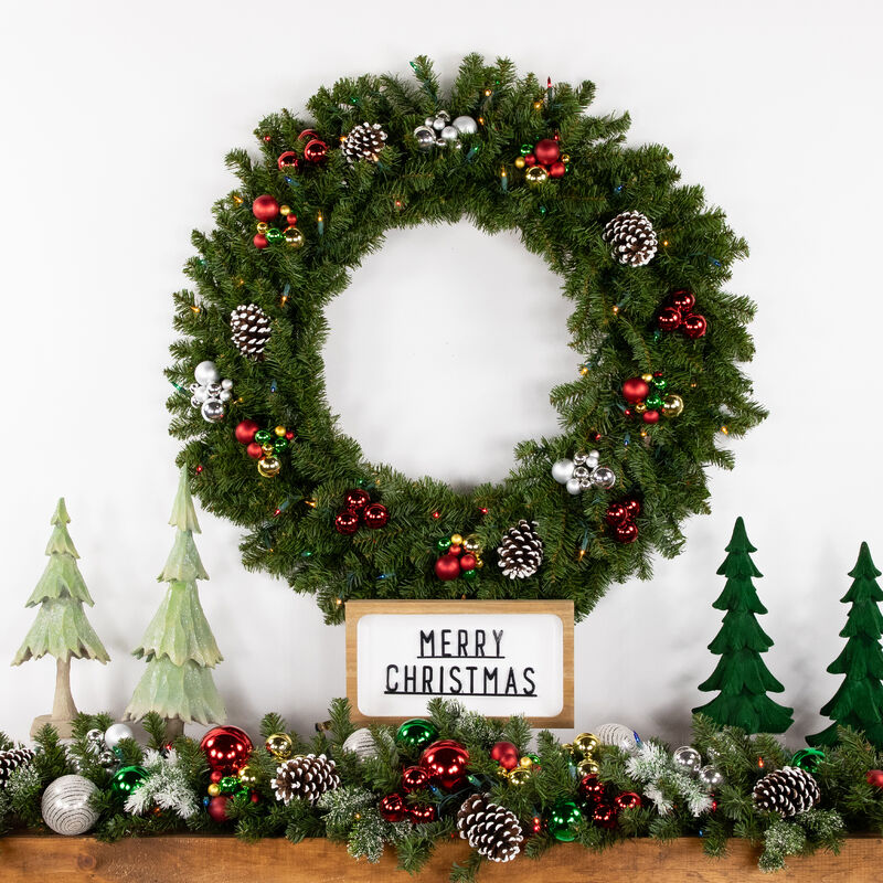 Pre-Lit Canadian Pine Artificial Christmas Wreath  36 inch  Multi Lights