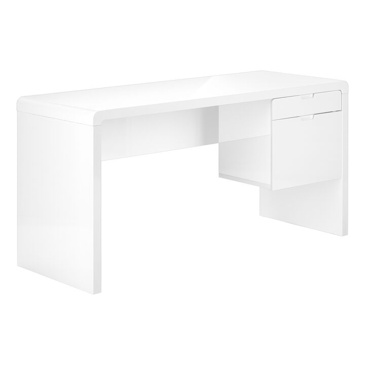 Monarch Specialties Computer Desk, Home Office, Laptop, Left, Right Set-Up, Storage Drawers, 60"L, Work, Laminate, Glossy White, Contemporary, Modern