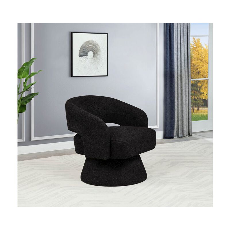 Best Quality Furniture Black Boucle Swivel Accent Barrel Chair