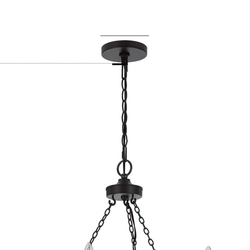 Omy 26 Inch Chandelier, Distressed Wood Wheel Candelabra Design, Black - Benzara