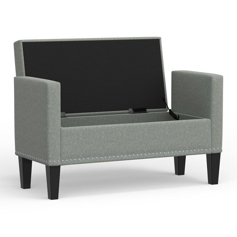 Rize Home 41.5 Storage Bench with Nailhead Trim - Stone (Light Gray) image number 2