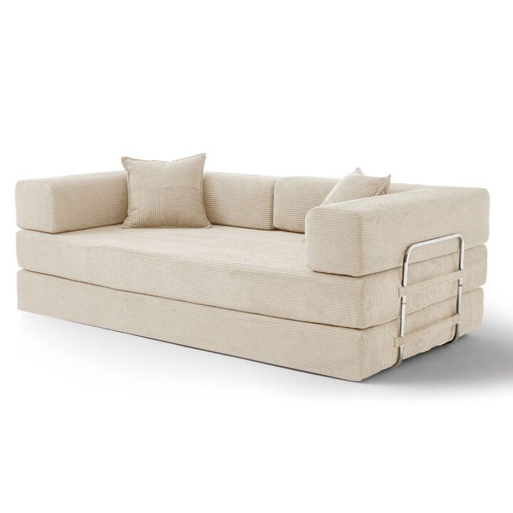 78" Convertible Corduroy Sofa Bed, 5-in-1 Folding Futon Couch, Boneless Sleeper for Living Room