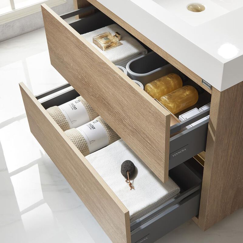 Vinnova Design Single Sink Bath Vanity with White Composite Integral Square Sink Top