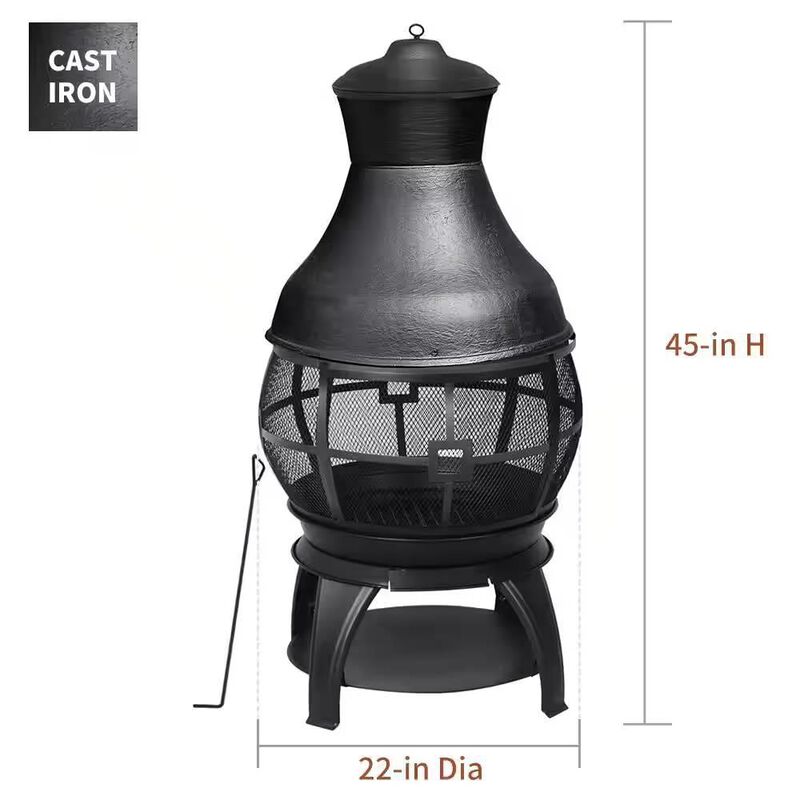 Hivvago 45-inch Black Cast Iron and Steel Outdoor Fire Pit Chimenea