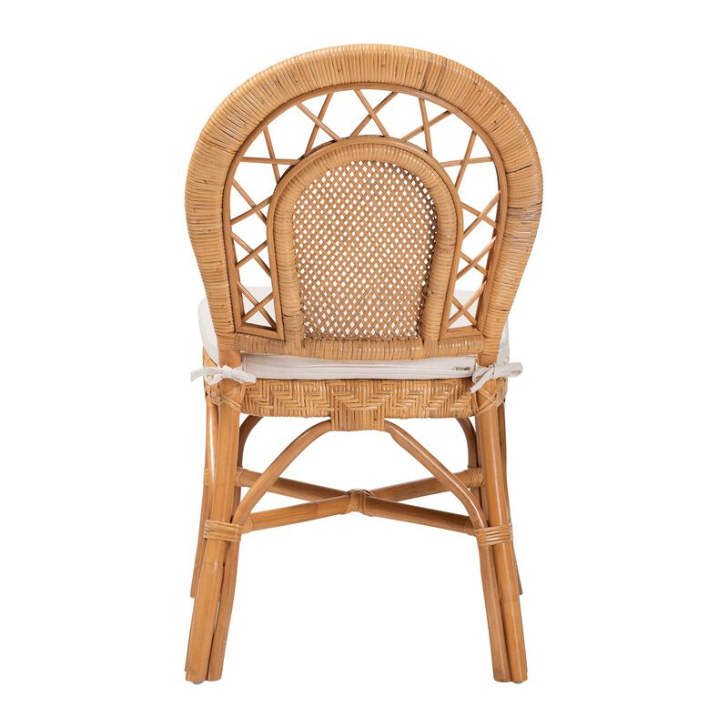 bali & pari Adam Natural Rattan Dining Chair with Curved Backrest and Removable Cushion - Handwoven Wicker Accent Chair for Dining Room or Kitchen