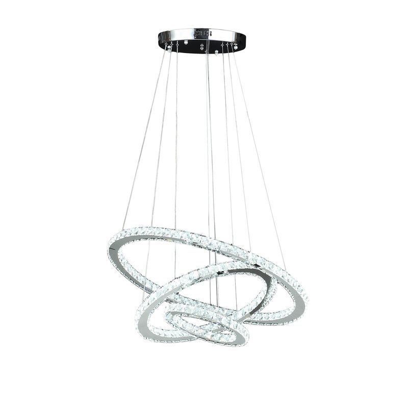 12-47 Inch Adjustable Chandelier, Offset Circle Design Silver Chrome Finish - Benzara