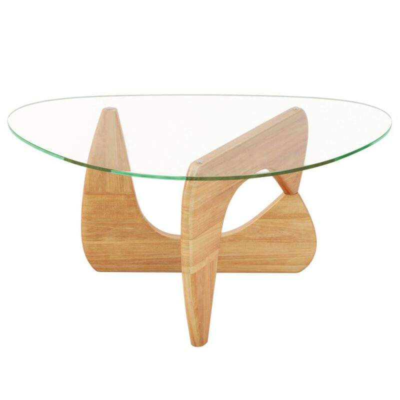 Hivvago Triangle Coffee Table with Tempered Glass Top and Adjustable Rubber Wood Base