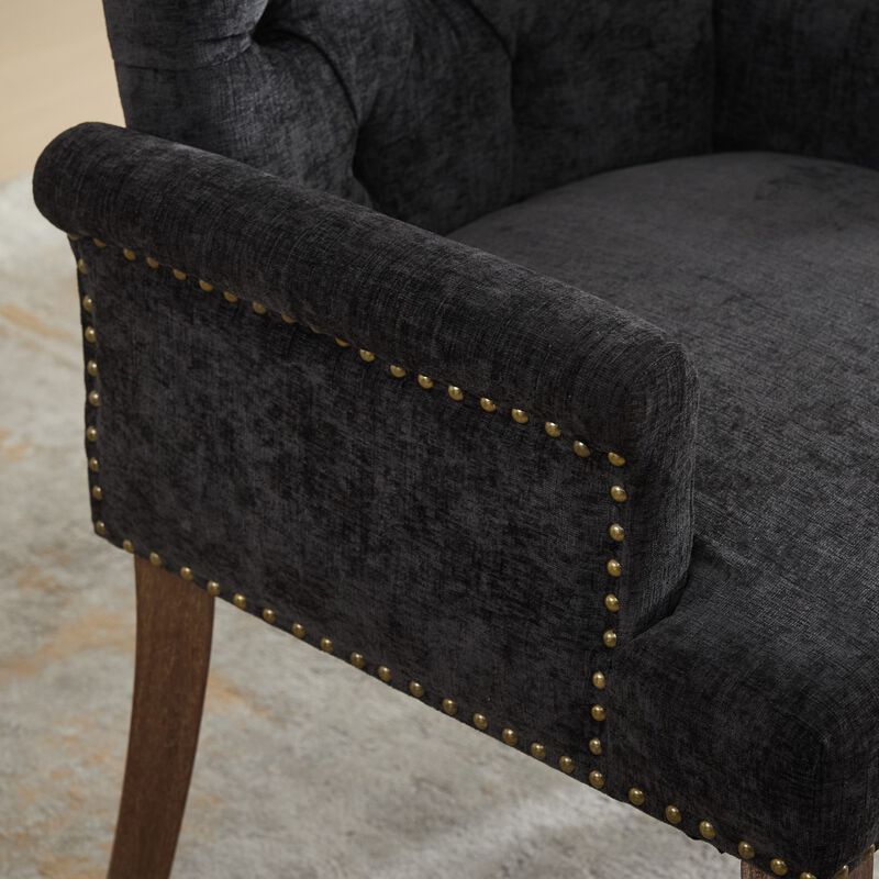 Upholstered Chenille Fabric Accent Dining Chair, Elegant Tufted Club Dining & Kitchen Armchair image number 5