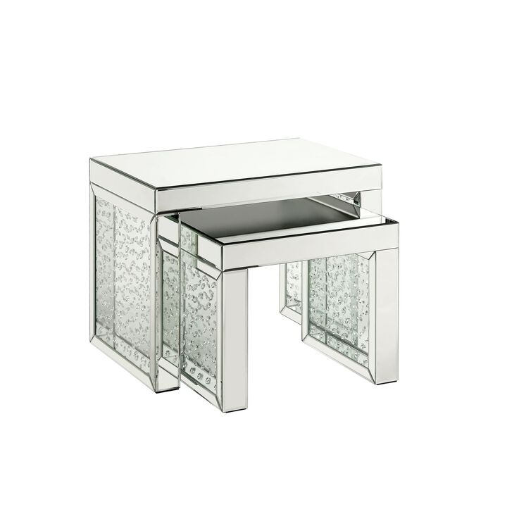 Acme Nysa Glass Top Accent Table in Mirrored and Faux Crystals Inlay