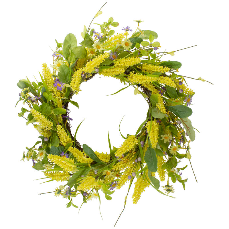 Daisy and Berry Floral Spring Wreath  Yellow and Purple 25" image number 0