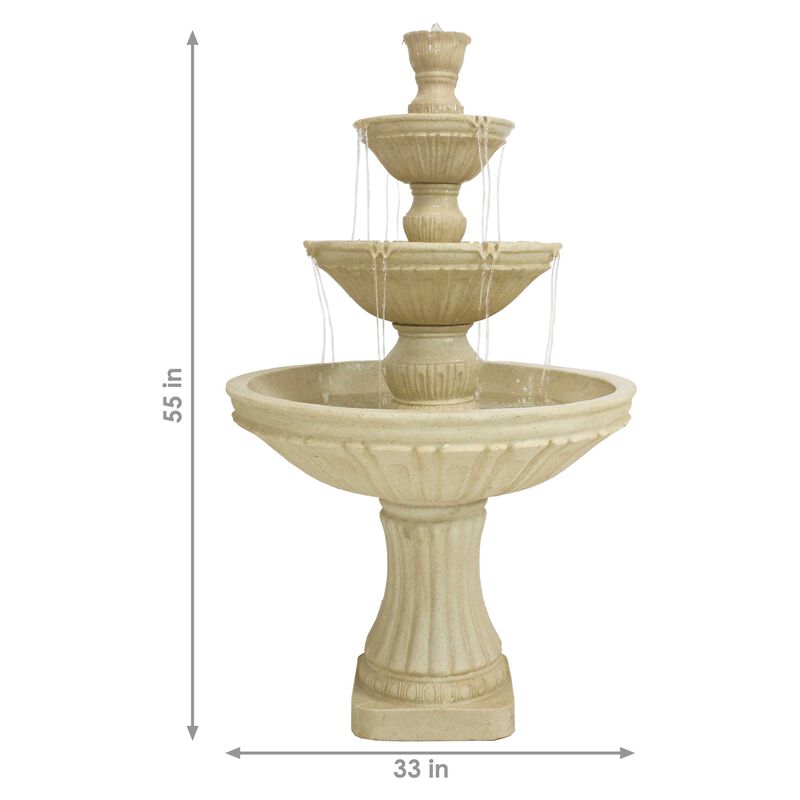 Sunnydaze Classic Designer Polystone Outdoor 3-Tier Fountain