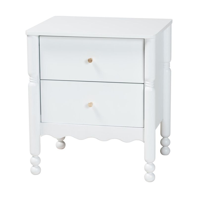 Baxton Studio Hoffman Nightstand - 2-Drawer Bedside Table with Scalloped Apron and Turned Legs for Bedroom, Walnut Brown image number 0