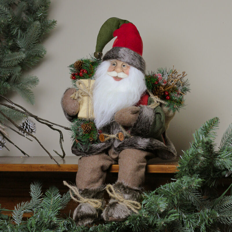 16" Country Rustic Santa Claus with Snowflake Jacket Sitting Christmas Figure image number 1