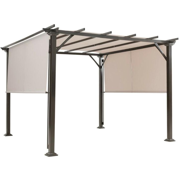 Hivvago 10 x 10 Feet Metal Frame Patio Furniture Shelter-Beige