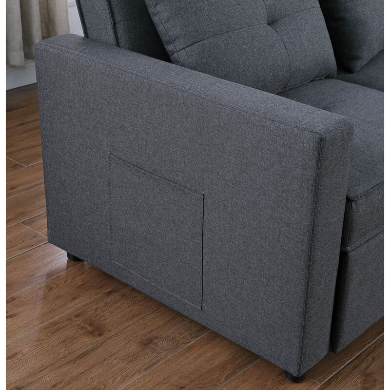 Streamdale Zoey Dark Gray Linen Convertible Sleeper Loveseat With Side Pocket