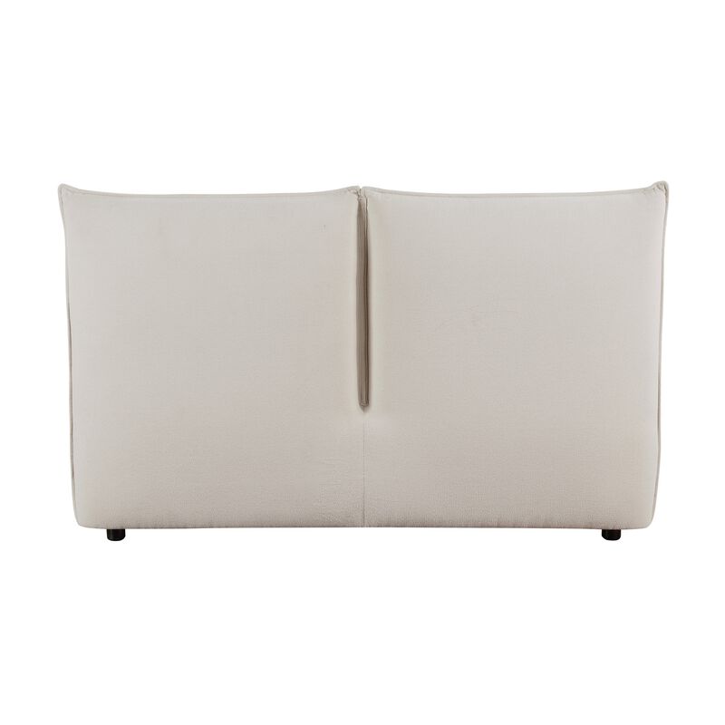 Inna Queen Platform Bed, Beige Chenille Fabric Upholstered Pillow Headboard - Benzara