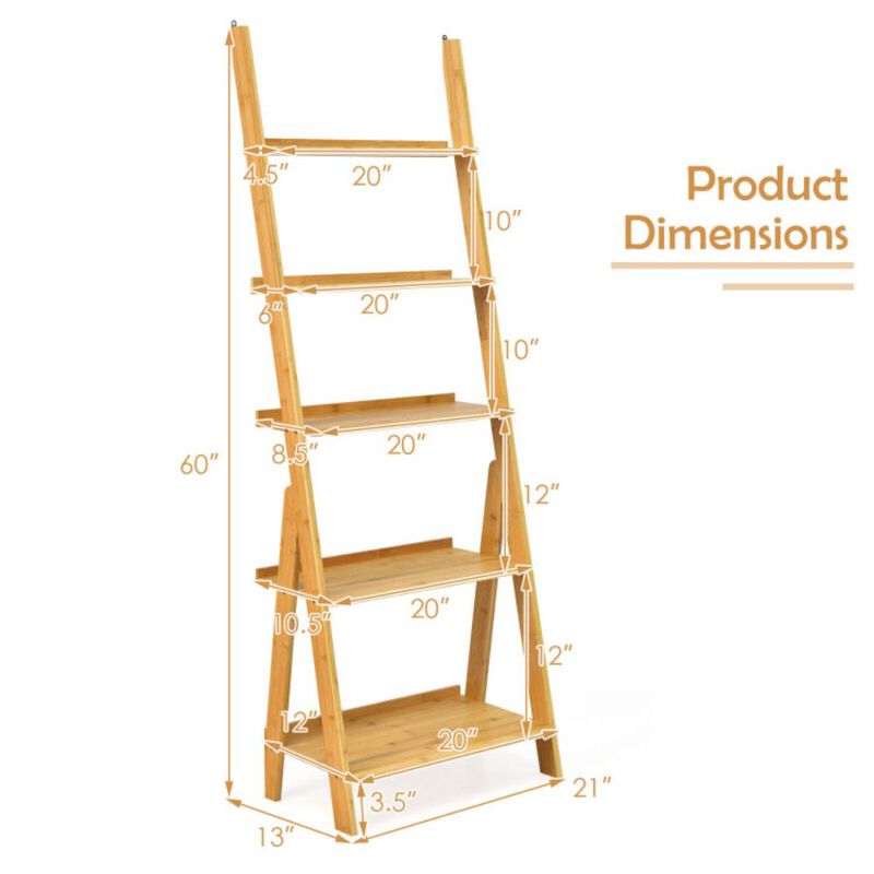 5-Tier Bamboo Ladder Shelf for Home Use