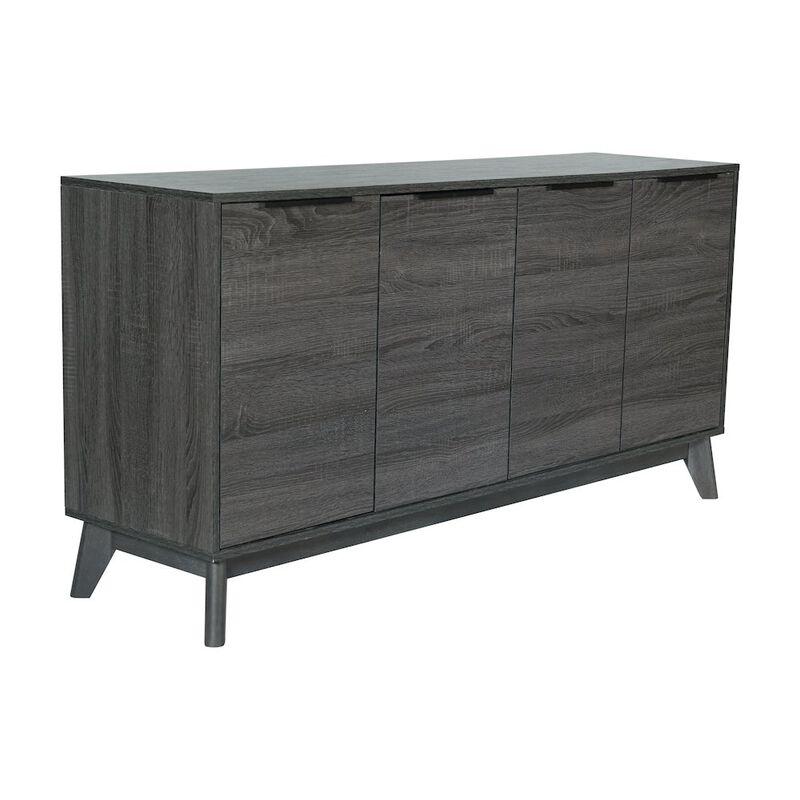 Flash Furniture Mid-Century Modern Buffet Sideboard/TV Stand with 4 Soft Close Doors, Black Wash image number 0