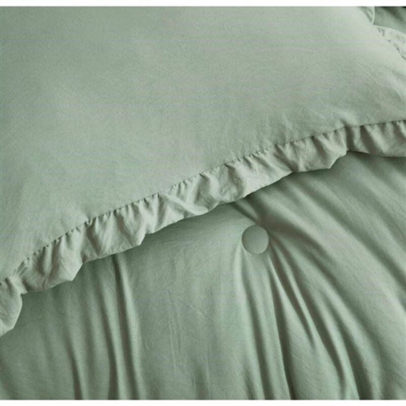 Hivvago Oversized King Sage Microfiber 3 Piece Comforter Set with Ruffled Edge Trim