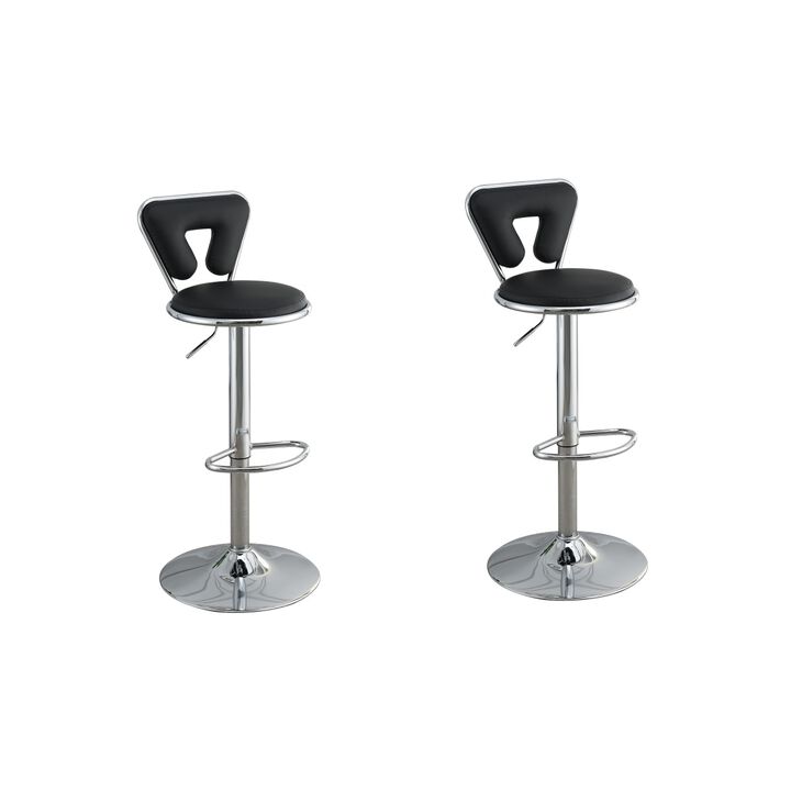 Adjustable Barstool Gas lift Chair Black Faux Leather Chrome Base metal frame Modern Stylish Set of 2 Chairs
