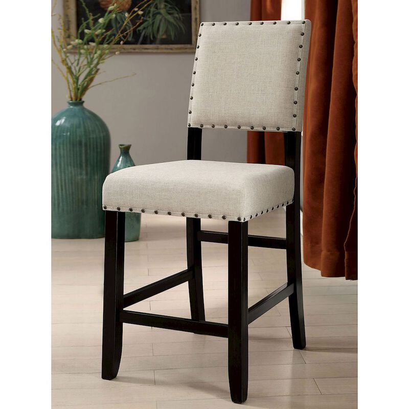 Simple Relax Set Of 2 Beige Fabric Upholstered Counter Height Chairs image number 1