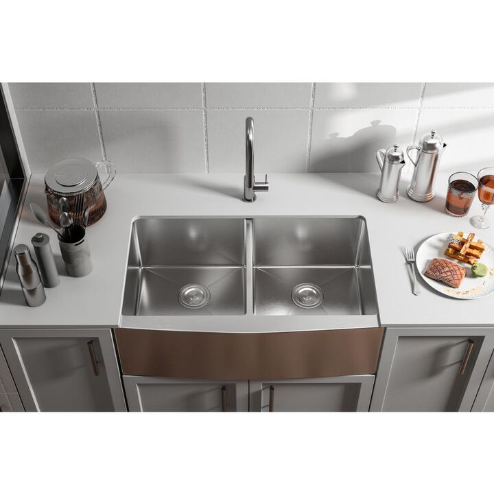 Elegant Kitchen and Bath Stainless Steel farmhouse kitchen double sink L33'' x W21'' x H10