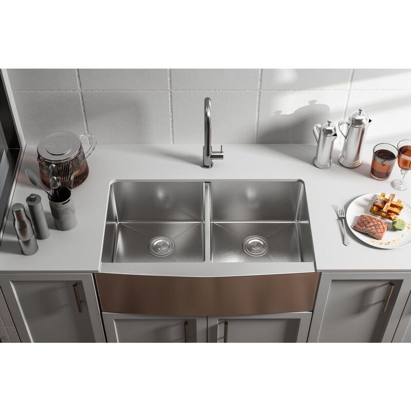 Elegant Kitchen and Bath Stainless Steel farmhouse kitchen double sink L33'' x W21'' x H10