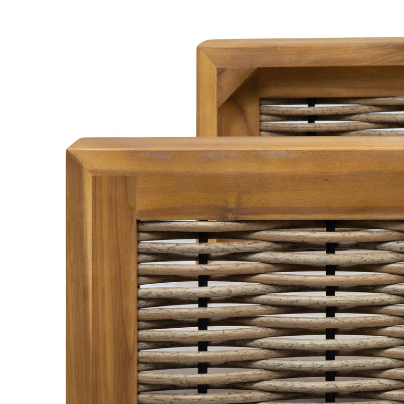 Merax  Outdoor Acacia Wood Club Chair with Wicker Accents Set of 2