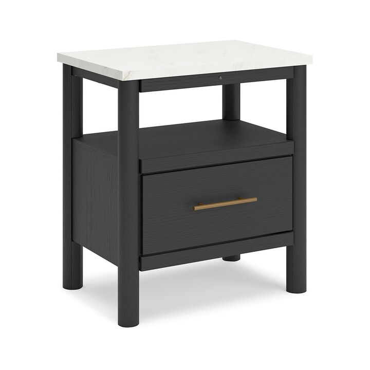 Mooran Nightstand, 1 Drawer w USB, White Marble Finish Top, Black