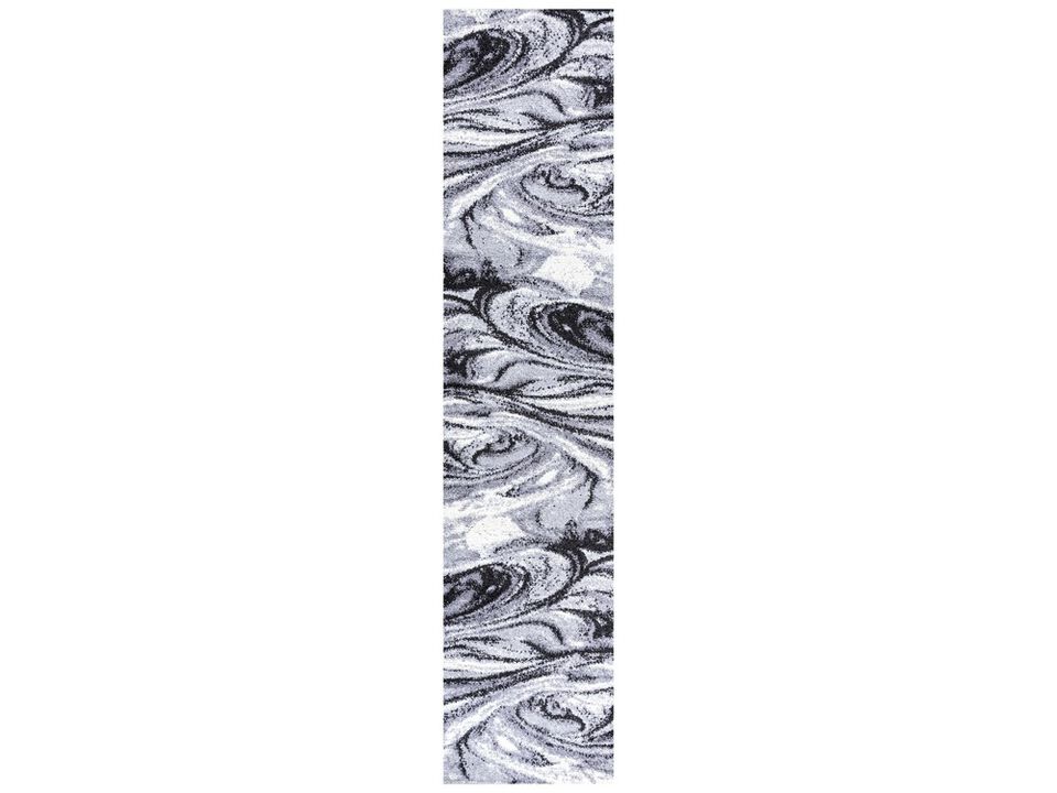 Viscon Abstract Marble Contemporary Light Gray/Black 2 ft. x 10 ft. Runner Rug