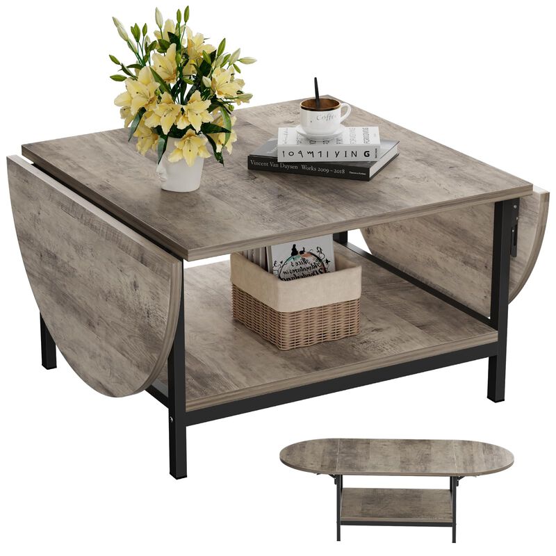 SAYGOER Coffee Tables for Living Room 2-Tier Extended Coffee Table with Storage Vintage Farmhouse Center Table for Large or Smal image number 0