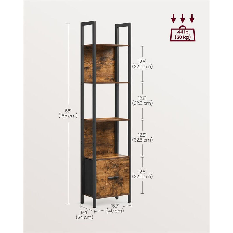 Bookcase with 5 Shelves and Drawer – Vertical Storage Rack for Books, Files, and Decorative Items