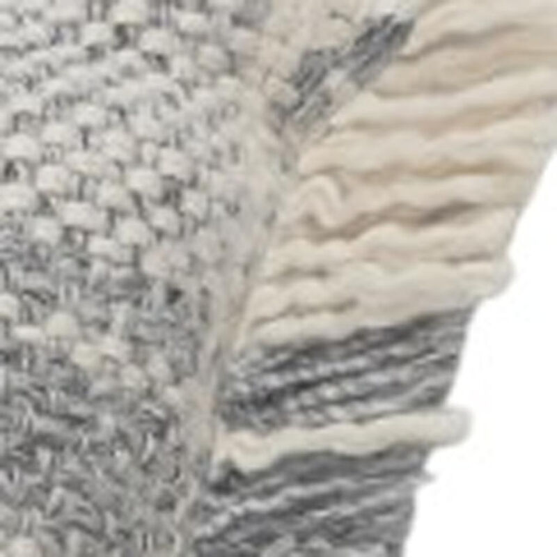HomeRoots Set of Two 20" Off White And Gray Plaid Cotton Throw Pillows with Fringe image number 3