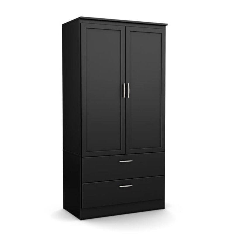 Hivvago Modern Two Door Wardrobe Armoire with Two Drawers and Hanging Rod Storage, Black