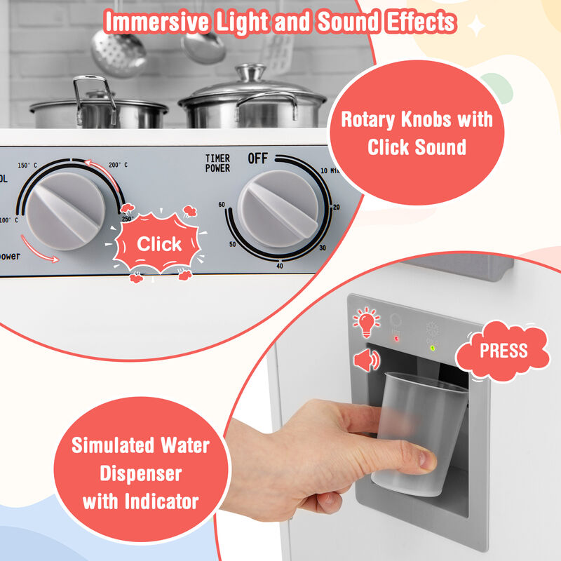 Pretend Play Kitchen Toy Set with Accessory Playset Real Lights & Sounds for Interactive Fun