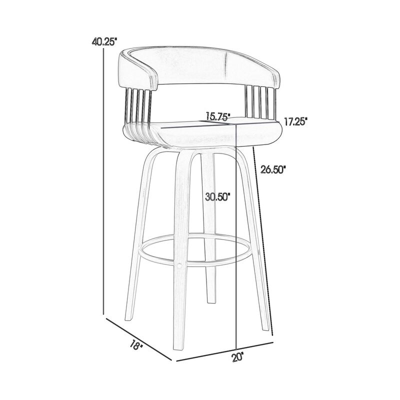 Maya 31 Inch Swivel Barstool Chair, Gray Faux Leather, Bronze, Walnut Brown - Benzara