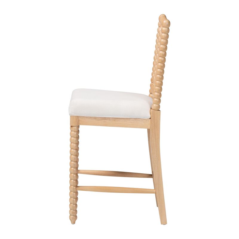 bali & pari Deya Bobbin Counter Stool - Sculptural Wood Kitchen Seating with Upholstered Seat and Spindle Back image number 2