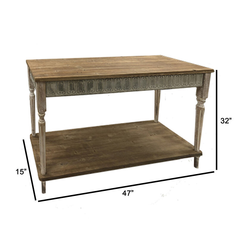 47 Inch Wood Console Table, 1 Open Shelf, Embossed Details, Weathered Brown-Benzara image number 5