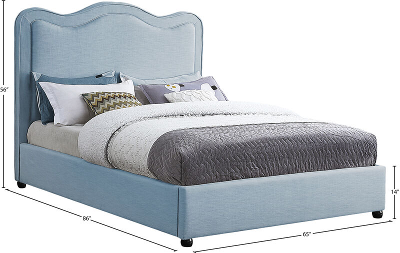 Meridian Furniture Felix Light Blue Linen Textured Fabric Queen Bed