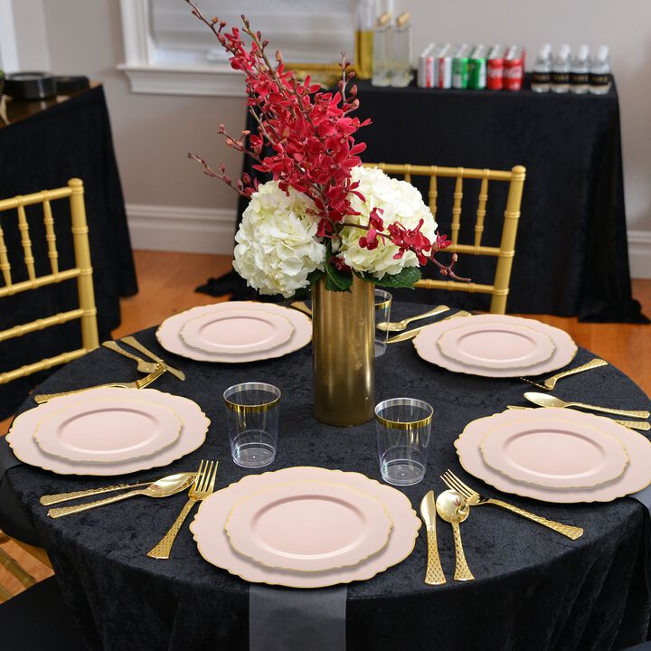 10.25" Pink with Gold Rim Round Blossom Plastic Dinner Plates (120 Plates)